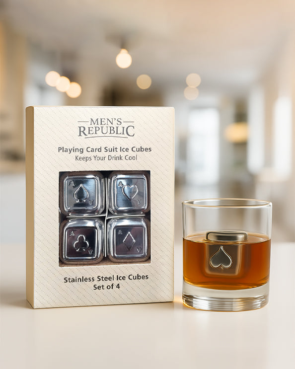 Men's Republic Playing Card Suits Ice Cubes - 4 Pieces Stainless Steel