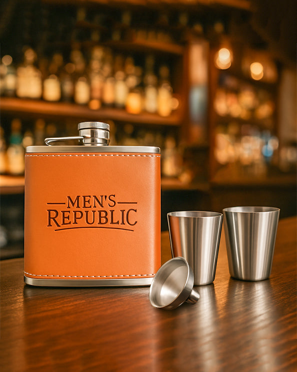 Men's Republic Hip Flask, Funnel and 2 Cups