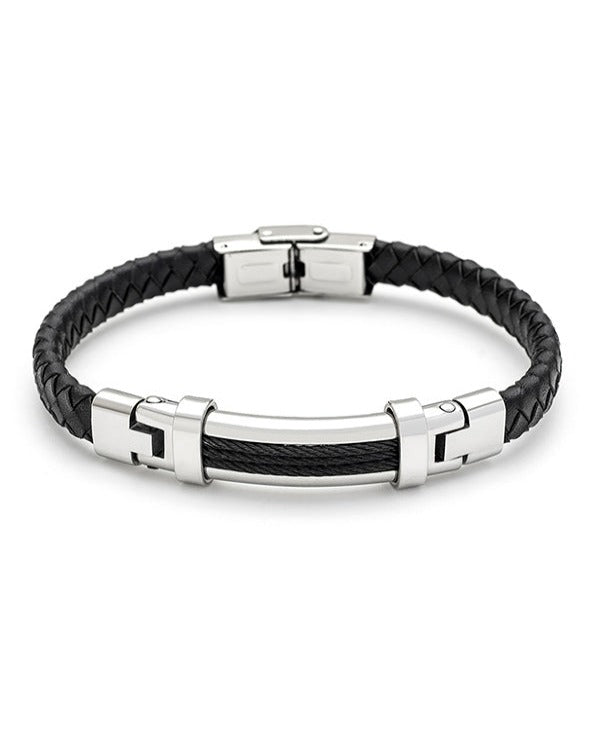 Men's Republic Leather Bracelet with Stainless Steel - 71