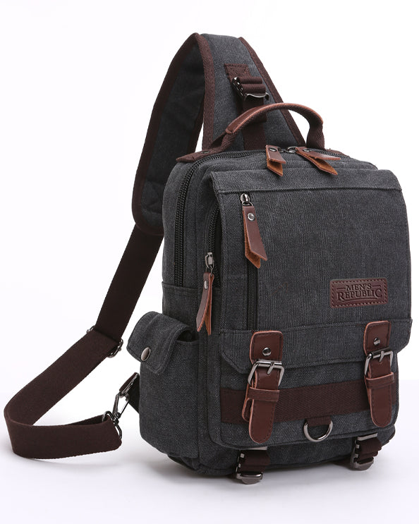 Men's Republic Canvas Single Strap Sling Bag Backpack - Black