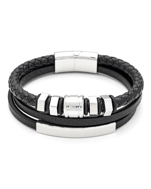 Men's Republic Multi Leather Bracelet with Stainless Steel - 72