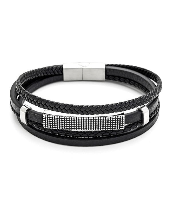 Men's Republic Multi Leather Bracelet with Stainless Steel - 73