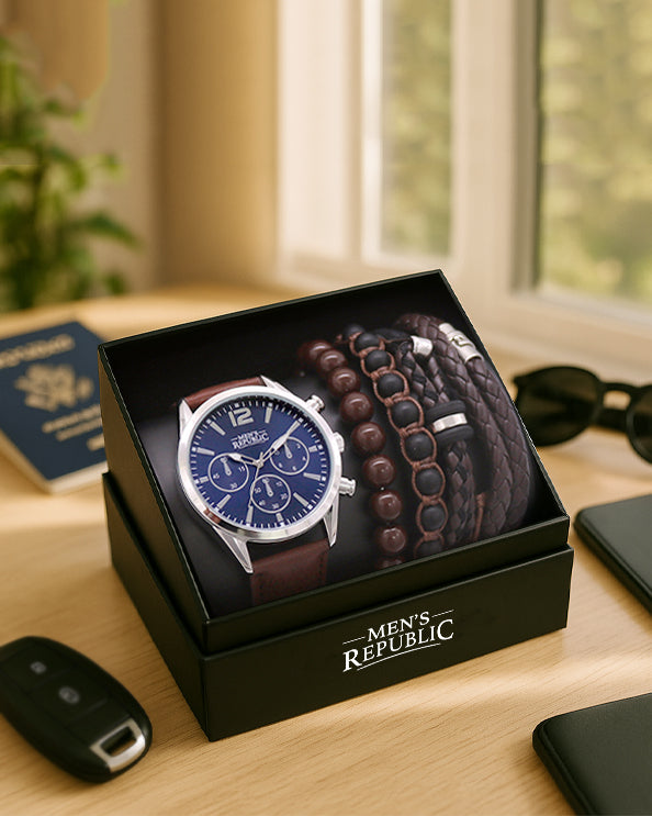Men's Republic Watch set with 4 Bracelets - Blue Face