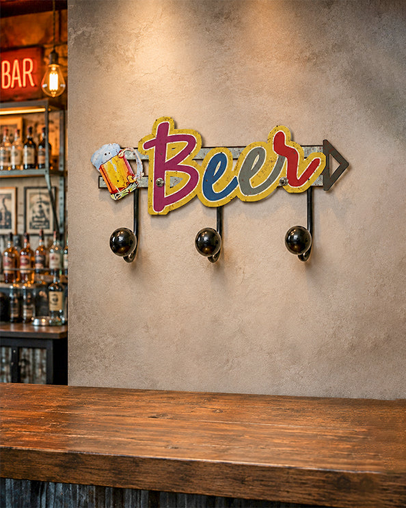 Men's Republic Retro Sign with 3 Hanging Hooks - Beer