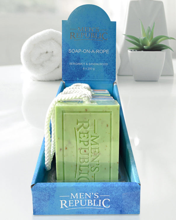 Men's Republic Logo Soap-on-a Rope - 6 per Shelf Tray