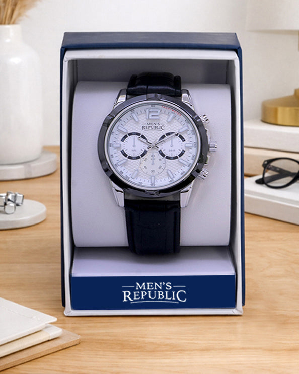 Men's Republic Watch - Signature Series  - Gun Metal /Silver with Black Leather Strap